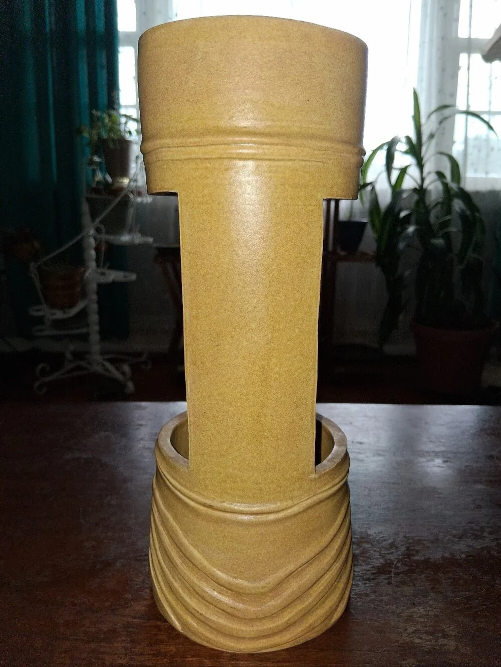 1970s Studio Pottery Double Window Cutout Vase, Signed